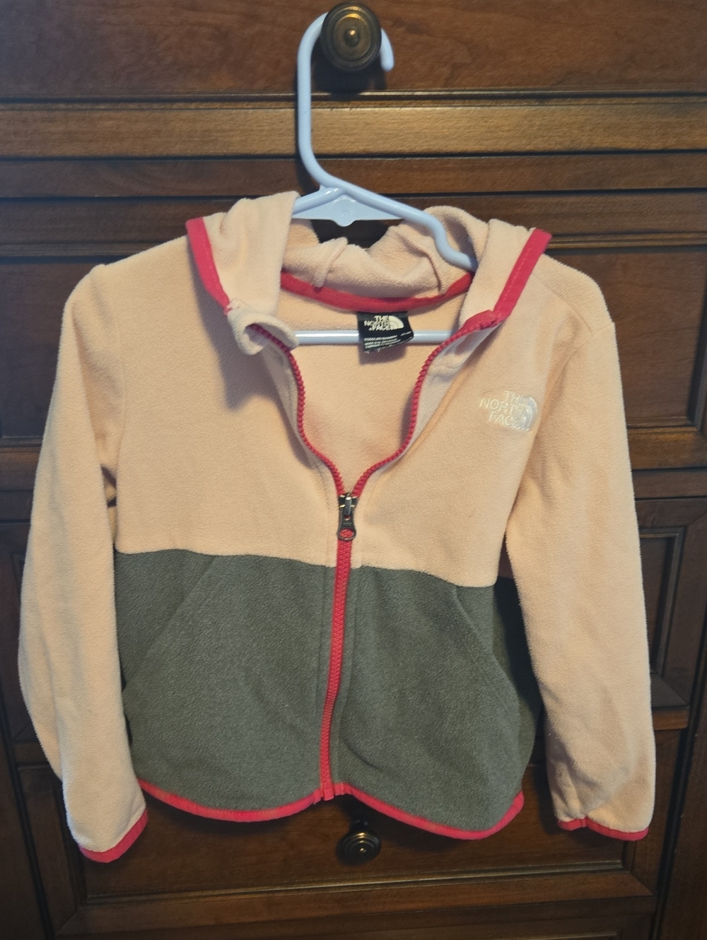 The North Face Kids Hooded Fleece Jacket - Light Pink & Gray with Pink Trim